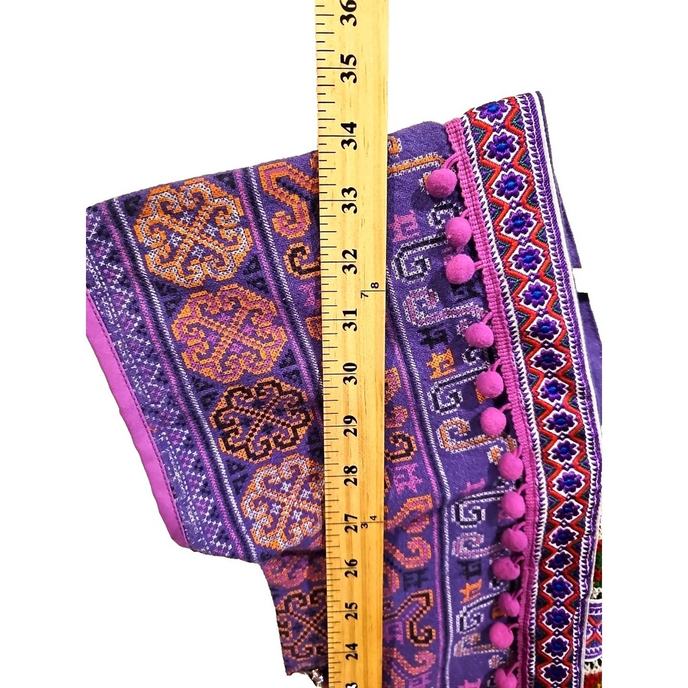 Handmaid Folklore Cross-Stich Handmade Dress PomPoms Tunic Oaxaca Sz M/L #679 - Picture 7 of 12